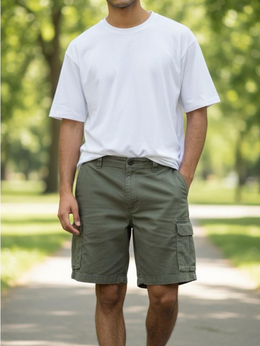 Men's Olive Cargo Shorts with Utility Flap Pockets
